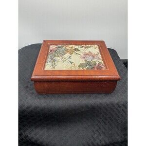 Small Vintage Jewelry Box With Fabric Top